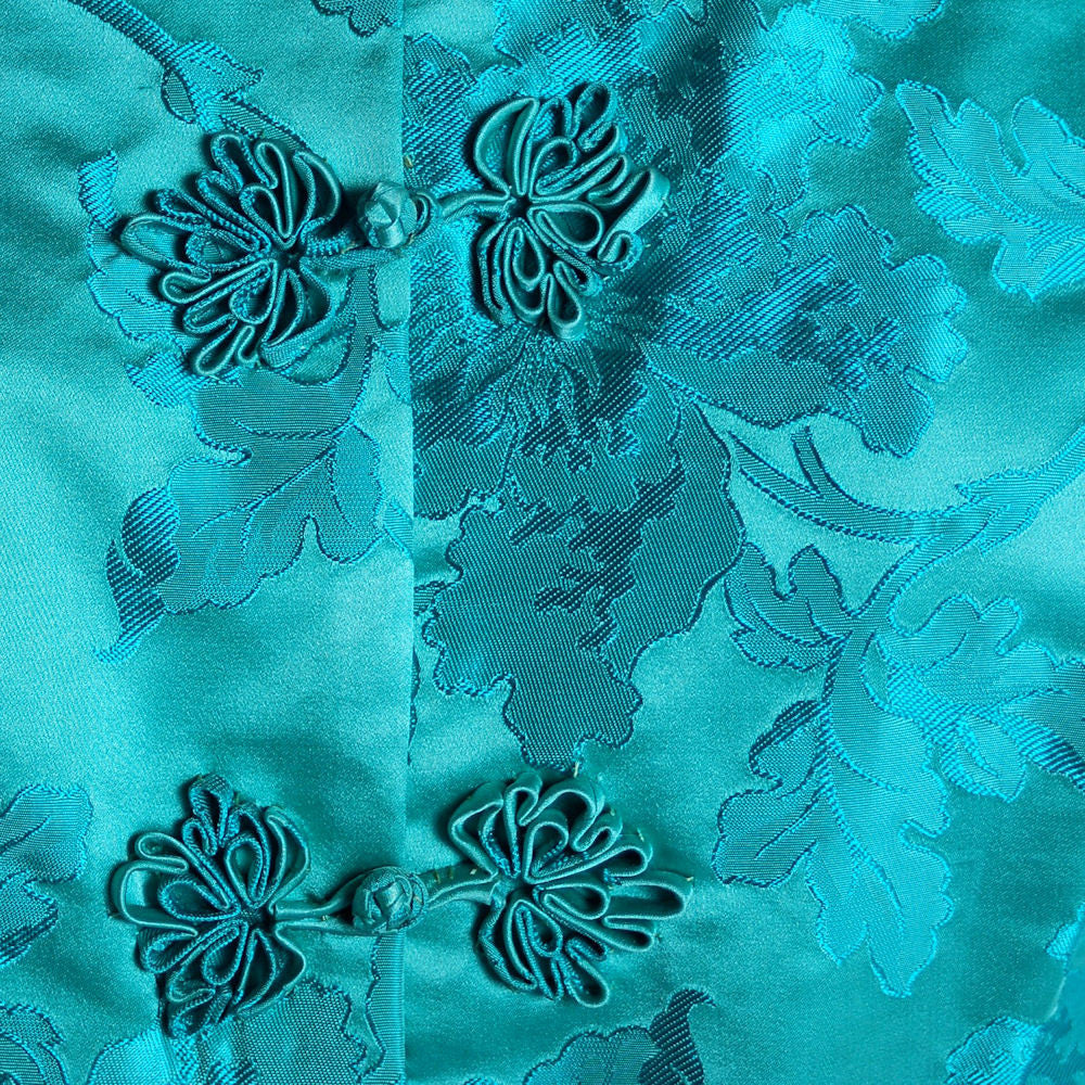 Vintage Deep Turquoise Dynasty Silk Damask Lounge Robe 1960S 42-31-46 Cart2cart The Best Vintage Clothing