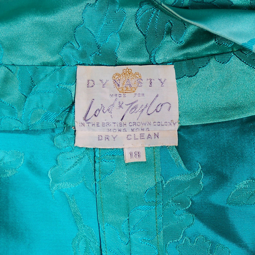 Vintage Deep Turquoise Dynasty Silk Damask Lounge Robe 1960S 42-31-46 Cart2cart The Best Vintage Clothing