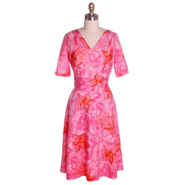 Vintage Hot Pink Printed Dress & Matching Hat 1950s 37-30-42 - The Best Vintage Clothing
 - 1