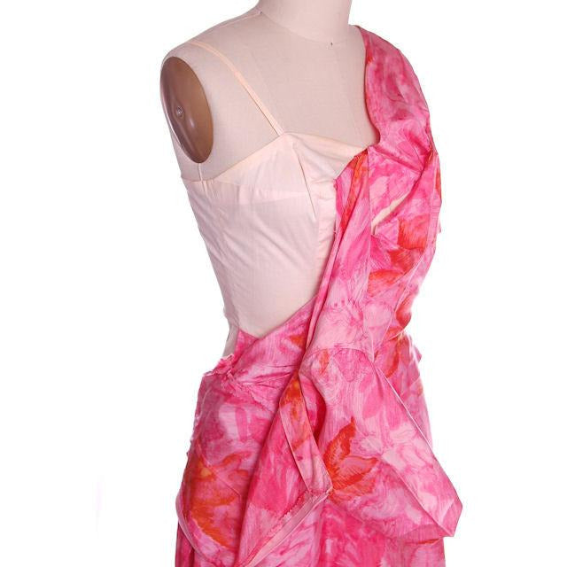 Vintage Hot Pink Printed Dress & Matching Hat 1950s 37-30-42 Cart2cart The Best Vintage Clothing