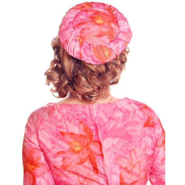 Vintage Hot Pink Printed Dress & Matching Hat 1950s 37-30-42 Cart2cart The Best Vintage Clothing