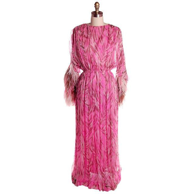 Vintage French Evening Gown Designer Marie-Martine Silk/ Feathers Paris 1950s 36 Bust Cart2cart Marie Martine