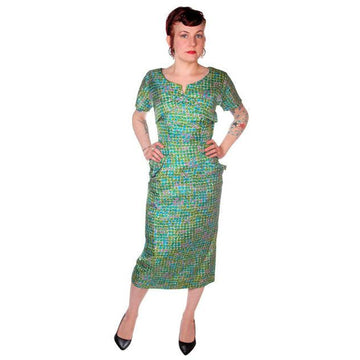 Vintage Silk Sheath Dress 1950s Turquoise Pastels Emile 34-25-37 - The Best Vintage Clothing
 - 1