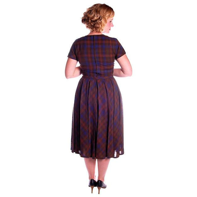 Vintage Blue/Brown Plaid Dress & Jacket Jane Derby 1950s 36-28-Free Cart2cart The Best Vintage Clothing