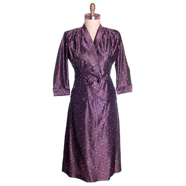 Vintage Ladies Aubergine Damask Taffeta Suit 1940's 40-29-42 Cart2cart The Best Vintage Clothing