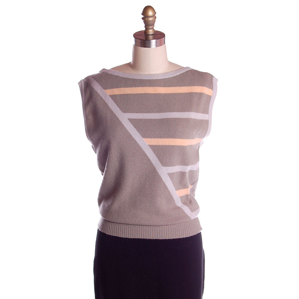 Vintage Pringle Taupe Cashmere Patterned Sweater Vest Eu 38/97 1950s Women's The Best Vintage Clothing