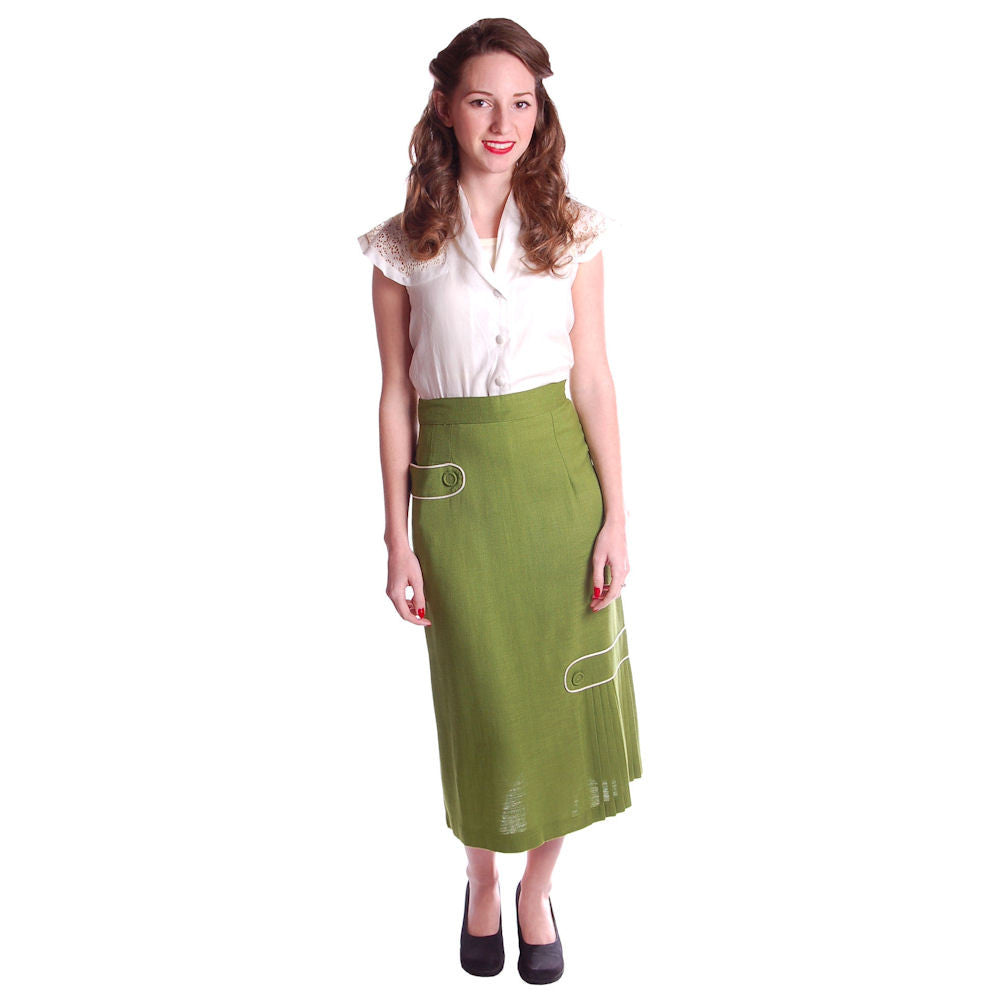 Vintage Pencil Skirt Apple Green Linen Fab Details 1950S 26 Waist Cart2cart The Best Vintage Clothing