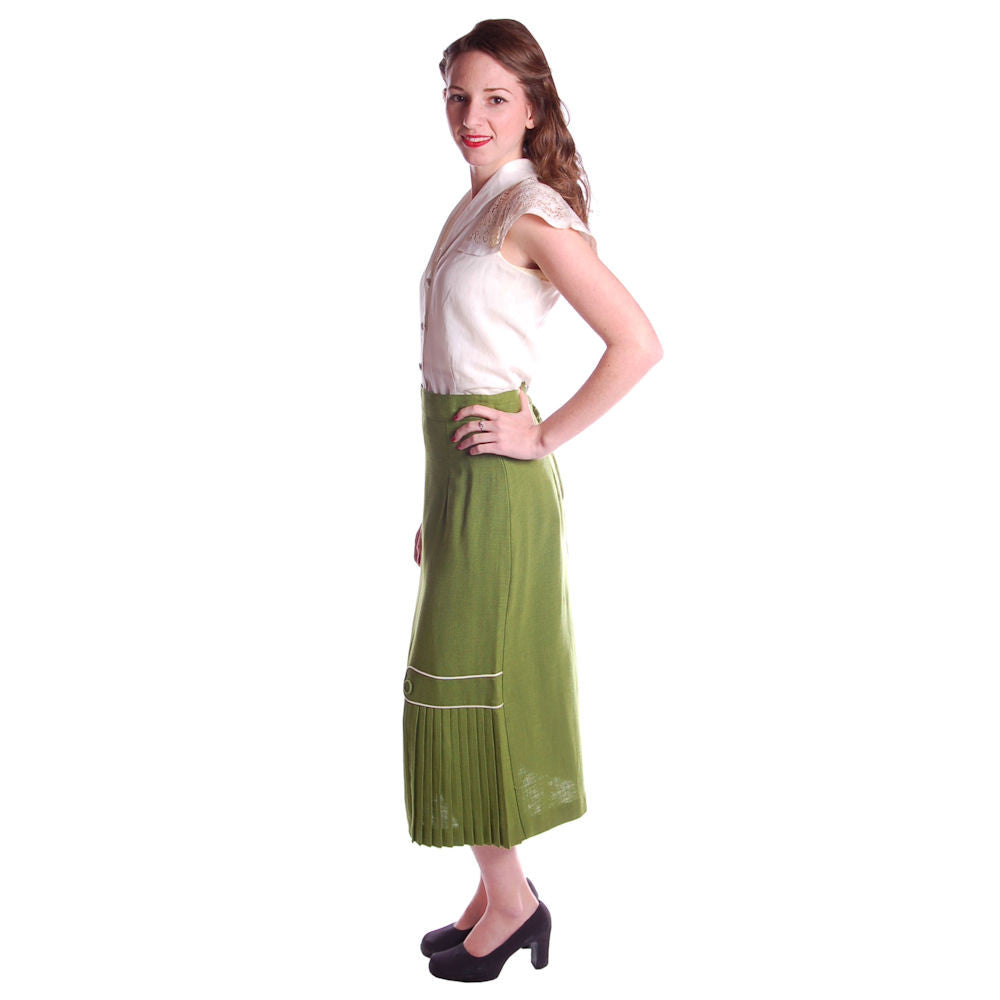 Vintage Pencil Skirt Apple Green Linen Fab Details 1950S 26 Waist Cart2cart The Best Vintage Clothing