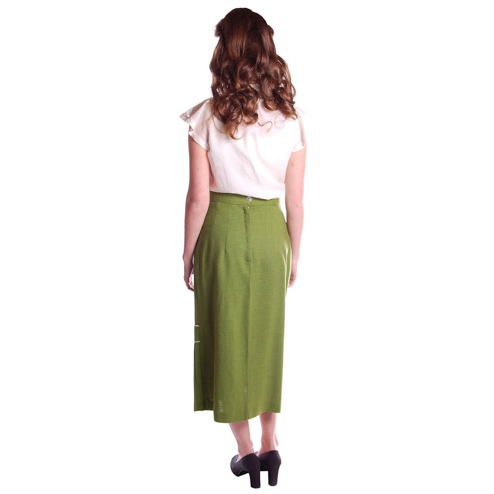 Vintage Pencil Skirt Apple Green Linen Fab Details 1950S 26 Waist Cart2cart The Best Vintage Clothing