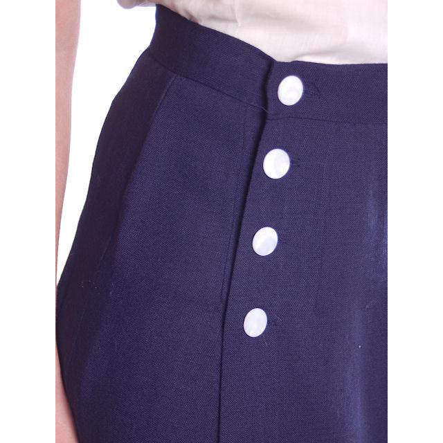 Vintage Pencil Skirt Navy Blue Linen Asymmetrical Buttons 1950 NOS 25" Waist Cart2cart The Best Vintage Clothing