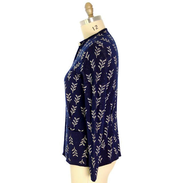 Vintage Cardigan Sweater Navy Wool Patterned Late 1940s Womens M-L New Arrivals,Women's The Best Vintage Clothing