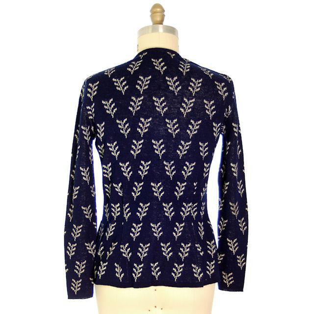 Vintage Cardigan Sweater Navy Wool Patterned Late 1940s Womens M-L New Arrivals,Women's The Best Vintage Clothing