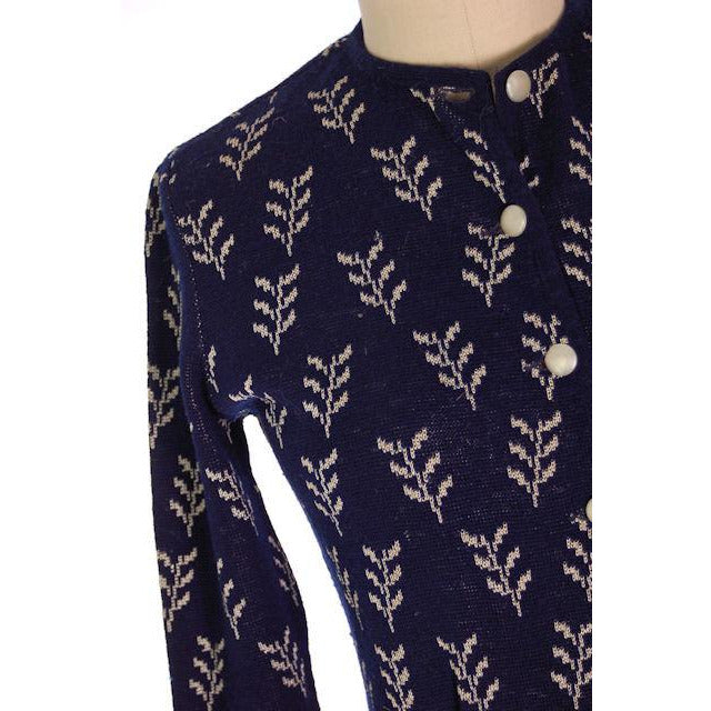 Vintage Cardigan Sweater Navy Wool Patterned Late 1940s Womens M-L New Arrivals,Women's The Best Vintage Clothing