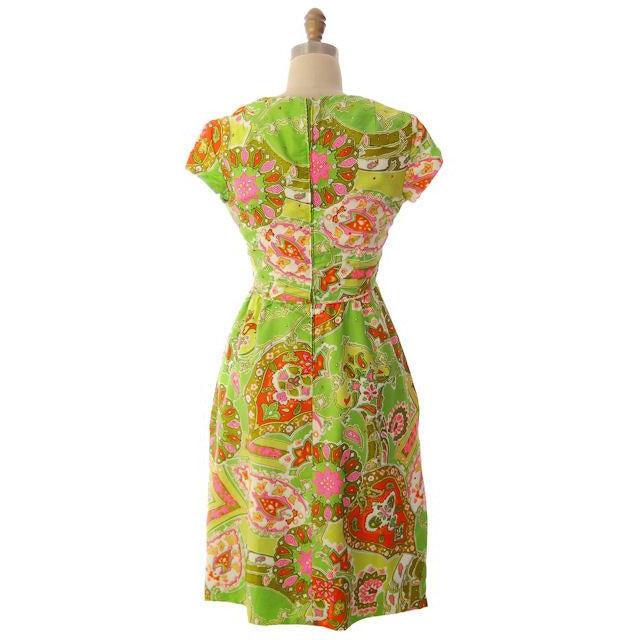 Vintage Summer Dress Cutest 1960s Lime Print/Rhinestones Miles & Miles ...