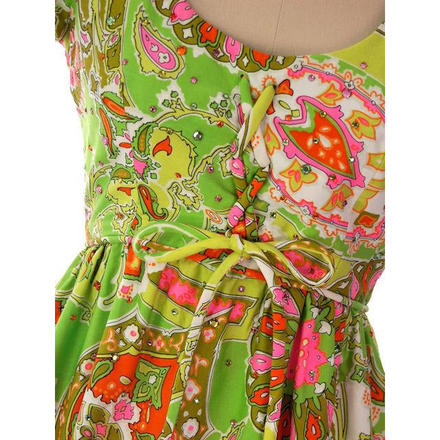 Vintage Summer Dress Cutest 1960s Lime Print/Rhinestones Miles & Miles 36-27-42 Women's,New Arrivals The Best Vintage Clothing