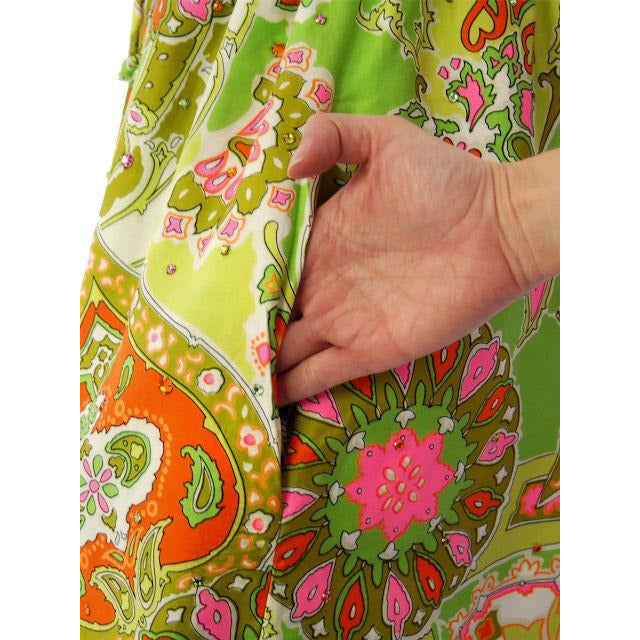 Vintage Summer Dress Cutest 1960s Lime Print/Rhinestones Miles & Miles 36-27-42 Women's,New Arrivals The Best Vintage Clothing