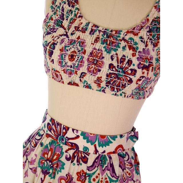 Vintage 2 PC Skirt & Crop Top Print Craig Craely 1970s Small-Med Women's Craig Craely