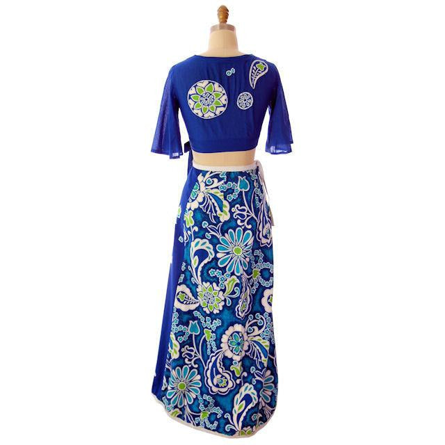 Vintage 2 PC Summer Skirt & Midriff Top 1970s Blues S-M Women's,New Arrivals The Best Vintage Clothing