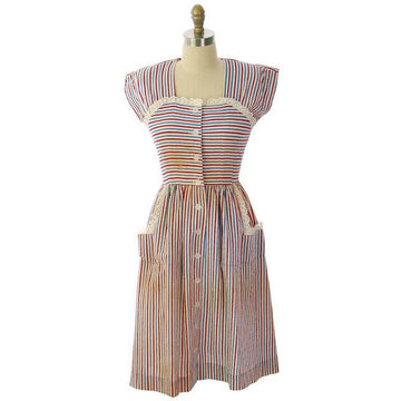 Vintage Seersucker Dress Striped For Costume Betty Barclay 1940s Women's,On Sale Betty Barclay