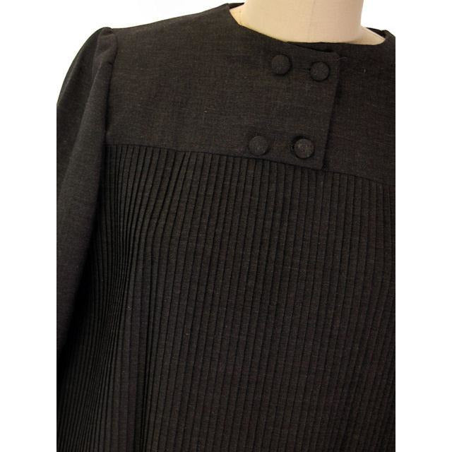 Vintage Charcoal Gray Crystal Pleated Shift Dress 1960s 38" Bust Women's The Best Vintage Clothing