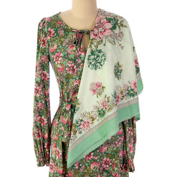 Vintage Floral 2 PC Knit Dress & Matching Scarf Robert Janan 1980s Women's,New Arrivals Robert Janan