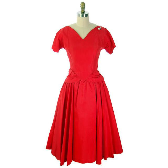 Vintage Lipstick Red Taffeta Party Gown 1950s R & K Originals 38-28-Free - The Best Vintage Clothing
 - 1
