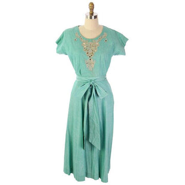 Vintage 2PC Green Cotton Skirt & Top Maison France Originals 1940s 36-26-42 NWOT - The Best Vintage Clothing
 - 1