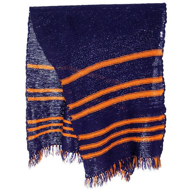 Vintage Hand Knit Scarf/Shawl Navy w Gold Stripes Large Early 1920s 72" Men's Vintage,Women's The Best Vintage Clothing