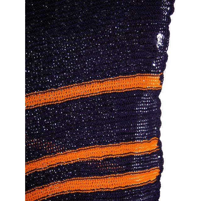 Vintage Hand Knit Scarf/Shawl Navy w Gold Stripes Large Early 1920s 72" Men's Vintage,Women's The Best Vintage Clothing