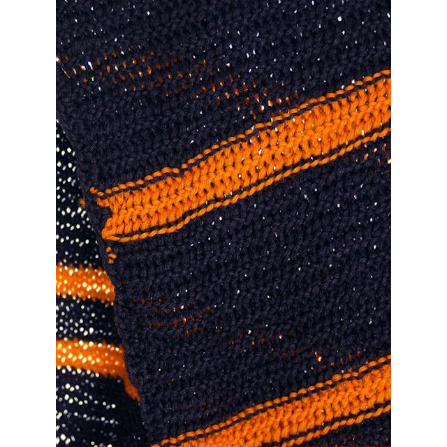 Vintage Hand Knit Scarf/Shawl Navy w Gold Stripes Large Early 1920s 72" Men's Vintage,Women's The Best Vintage Clothing