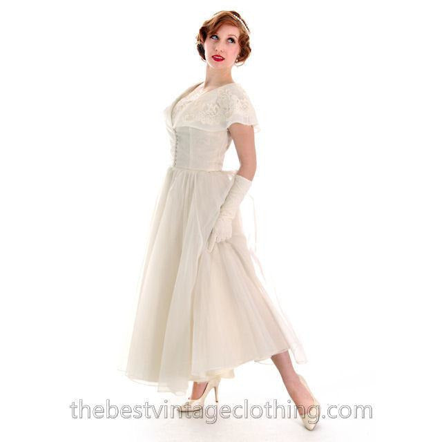 Vintage 1950s Ivory Nylon Wedding Gown Embellished w Jacket 32-24-Free - The Best Vintage Clothing
 - 1