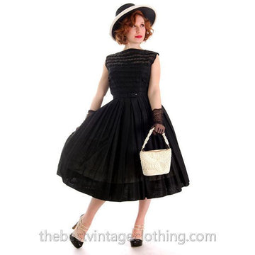 Vintage Summer Dress Black Cotton Great Details 1950s R&K Original - The Best Vintage Clothing
 - 1
