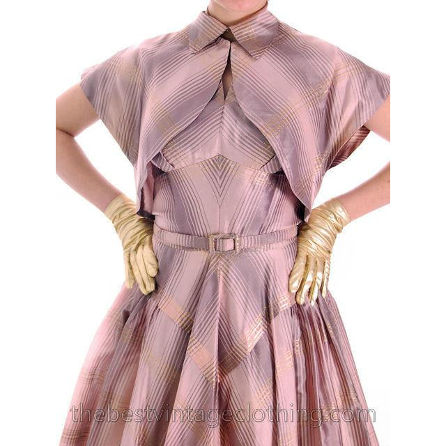 Vintage Halter Party Gown Pink Gold Metallic Silk Circle Skirt 1950s 34-26-Free Women's,New Arrivals The Best Vintage Clothing