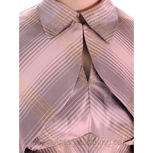 Vintage Halter Party Gown Pink Gold Metallic Silk Circle Skirt 1950s 34-26-Free Women's,New Arrivals The Best Vintage Clothing