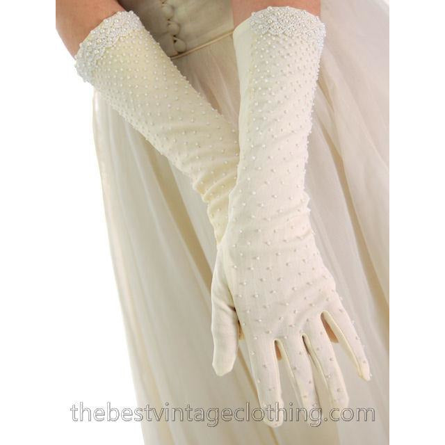 Vintage Beaded Gloves Ivory Color Lady Elaine New In Package 1950s One Size Accessories The Best Vintage Clothing