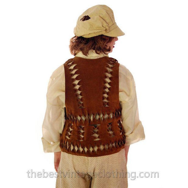 Vintage Suede Vest Unisex Cut Outs Studs 1970s Small Women's,Men's Vintage The Best Vintage Clothing