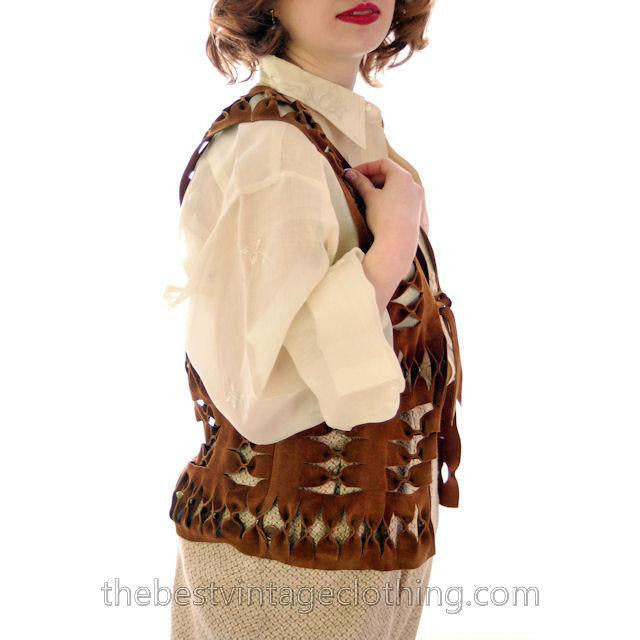 Vintage Suede Vest Unisex Cut Outs Studs 1970s Small Women's,Men's Vintage The Best Vintage Clothing