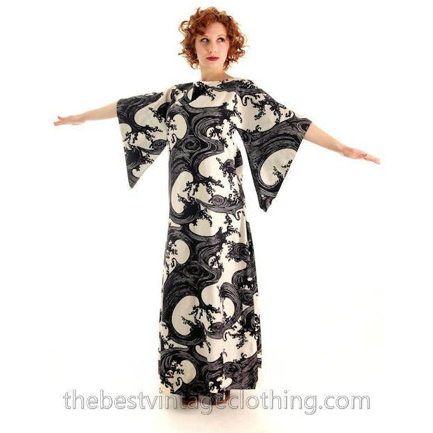 Vintage Psychedelic Tree Print Caftan Dress 1970s 36" Bust Womens Small Women's,New Arrivals The Best Vintage Clothing
