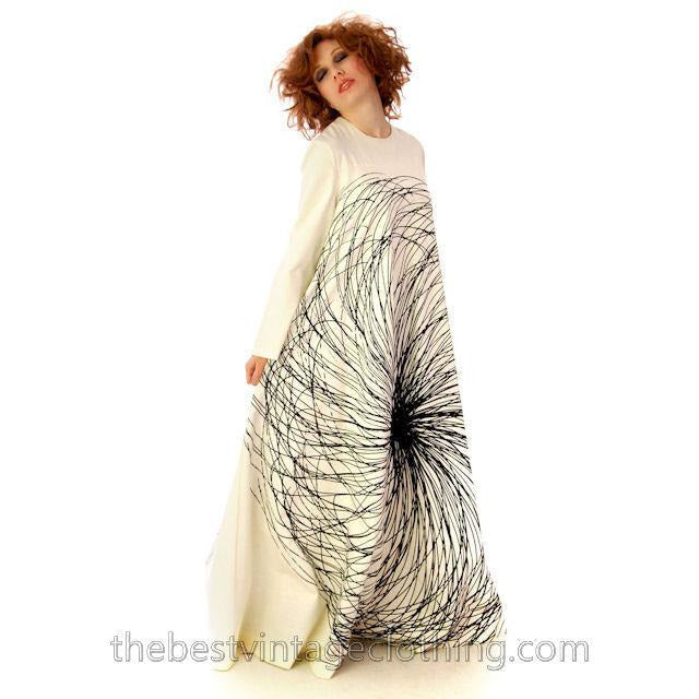 Vintage Vuokko Nurmesniemi Pyörre A-Line B & W Gown Cotton 1970s Bust 38 marimekko Vuokko