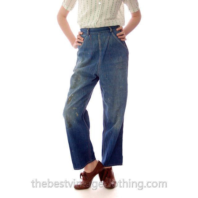 Vintage Denim Jeans Womens Small 1950s Copper Rivets Side Button Women's,New Arrivals vendor-unknown