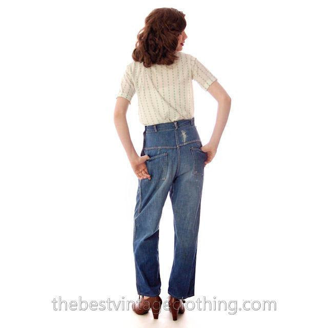 Vintage Denim Jeans Womens Small 1950s Copper Rivets Side Button Women's,New Arrivals vendor-unknown