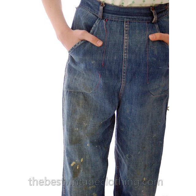 Vintage Denim Jeans Womens Small 1950s Copper Rivets Side Button Women's,New Arrivals vendor-unknown