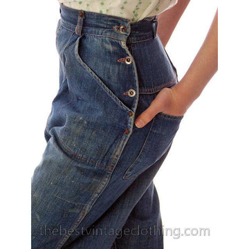 Vintage Denim Jeans Womens Small 1950s Copper Rivets Side Button Women's,New Arrivals vendor-unknown