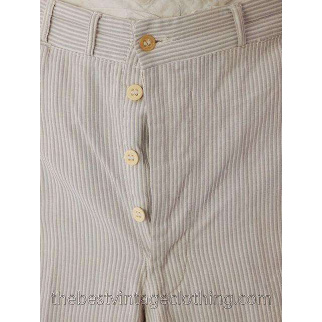 Mens Vintage Side Buckle Button Fly Pants 1930s Gray/White Pinstripe Cotton 36/27 Men's Vintage,New Arrivals The Best Vintage Clothing