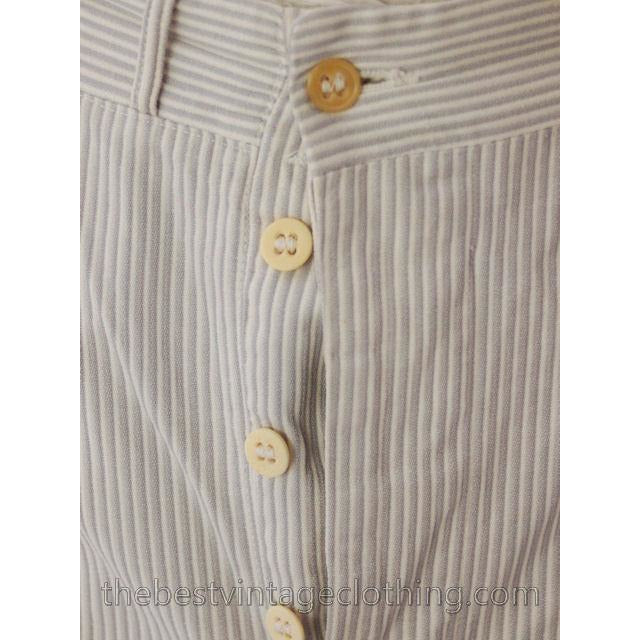 Mens Vintage Side Buckle Button Fly Pants 1930s Gray/White Pinstripe Cotton 36/27 Men's Vintage,New Arrivals The Best Vintage Clothing