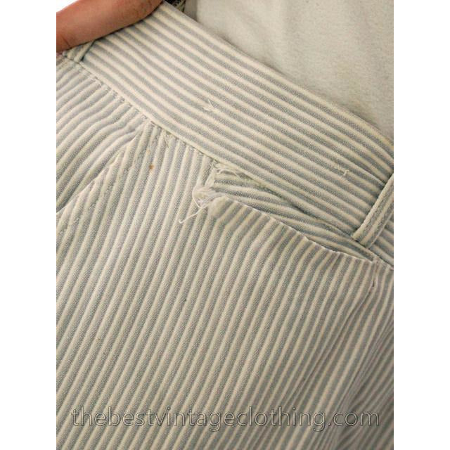 Mens Vintage Side Buckle Button Fly Pants 1930s Gray/White Pinstripe Cotton 36/27 Men's Vintage,New Arrivals The Best Vintage Clothing