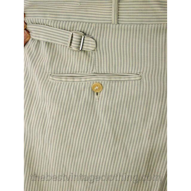 Mens Vintage Side Buckle Button Fly Pants 1930s Gray/White Pinstripe Cotton 36/27 Men's Vintage,New Arrivals The Best Vintage Clothing