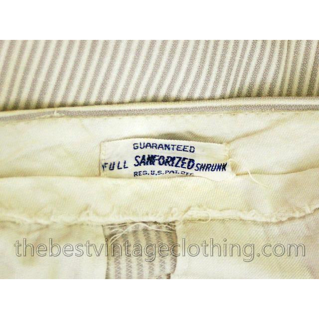 Mens Vintage Side Buckle Button Fly Pants 1930s Gray/White Pinstripe Cotton 36/27 Men's Vintage,New Arrivals The Best Vintage Clothing