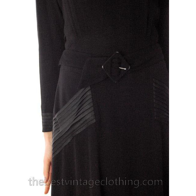 Vintage Late 1930s Rayon Knit Dress Black Pocket Details 36 Bust Women's,New Arrivals The Best Vintage Clothing