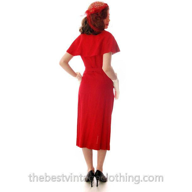 Vintage Sheath Cocktail Dress 1950s Red Linen Unique Cape Late 1940s 33-25-36 Women's,New Arrivals vendor-unknown